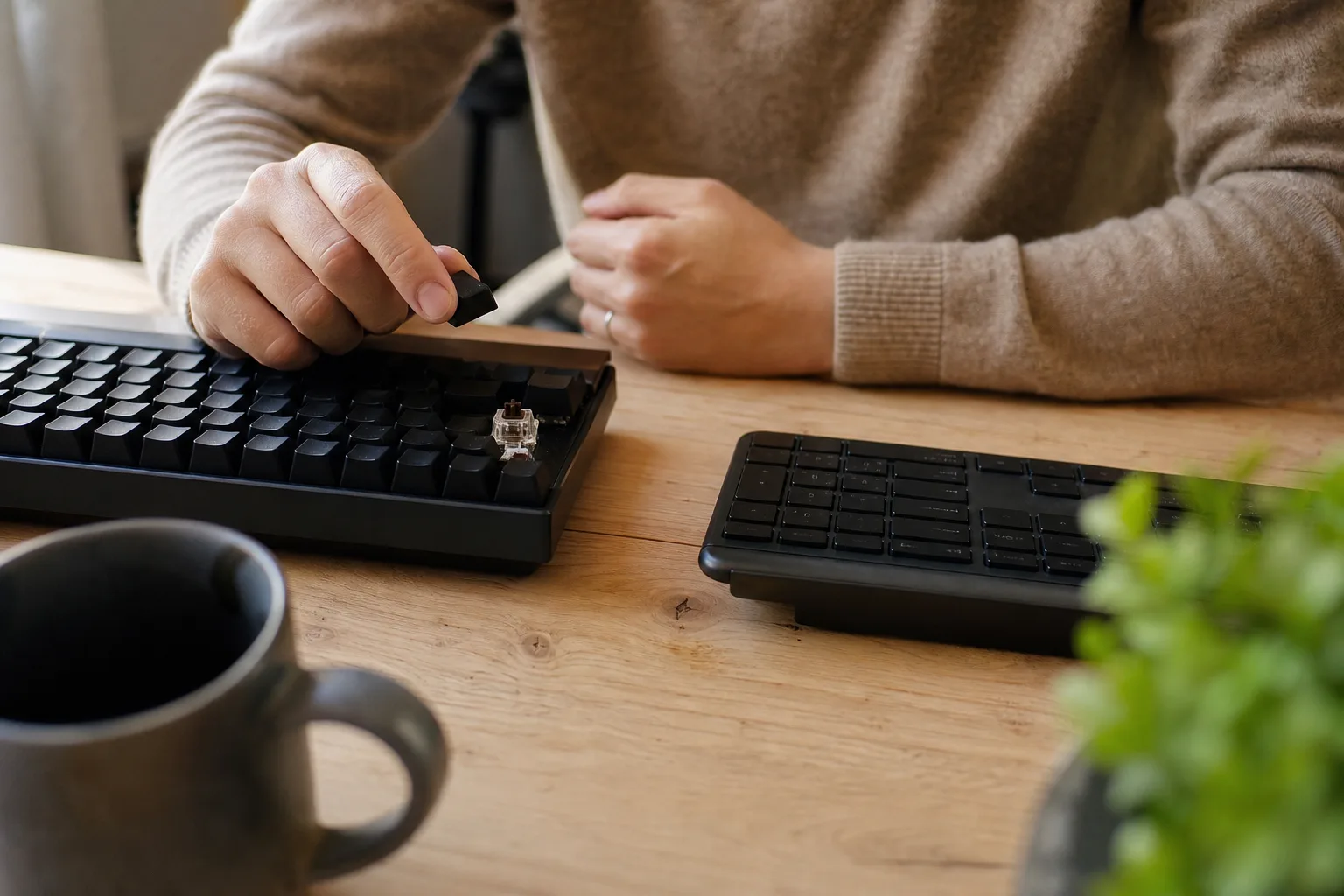 Mekaniskt tangentbord med synlig switch bredvid ett membrantangentbord.